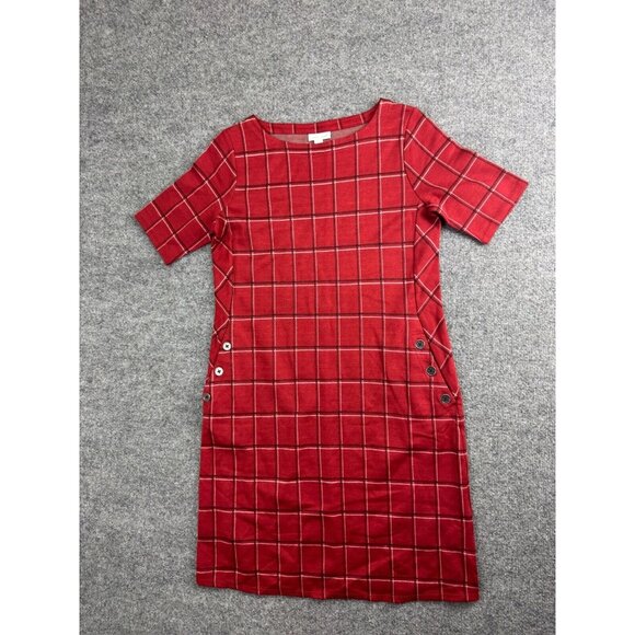 J. Jill Ponte Dress Women's XS Red Windowpane Short Sleeve Button Pockets Shift - Picture 1 of 7